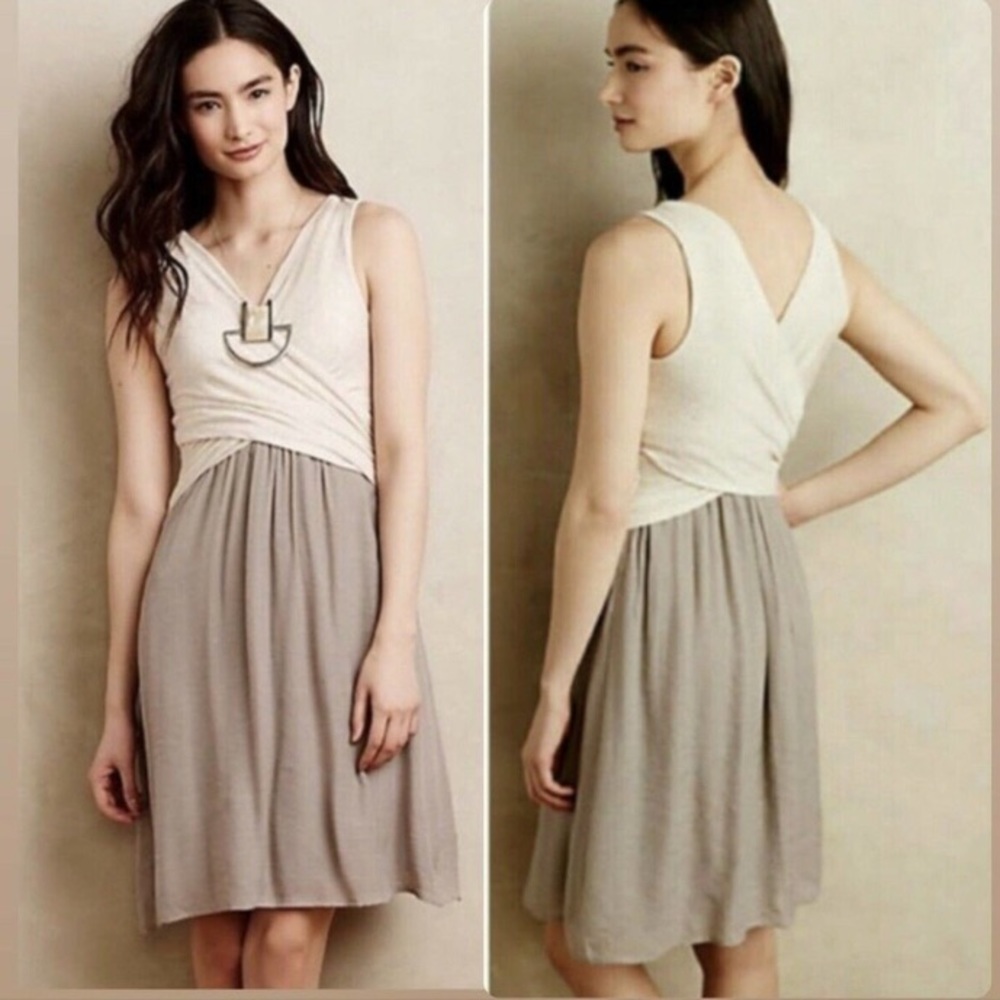 Anthropologie AMADI gray beige lola wrap dress size small